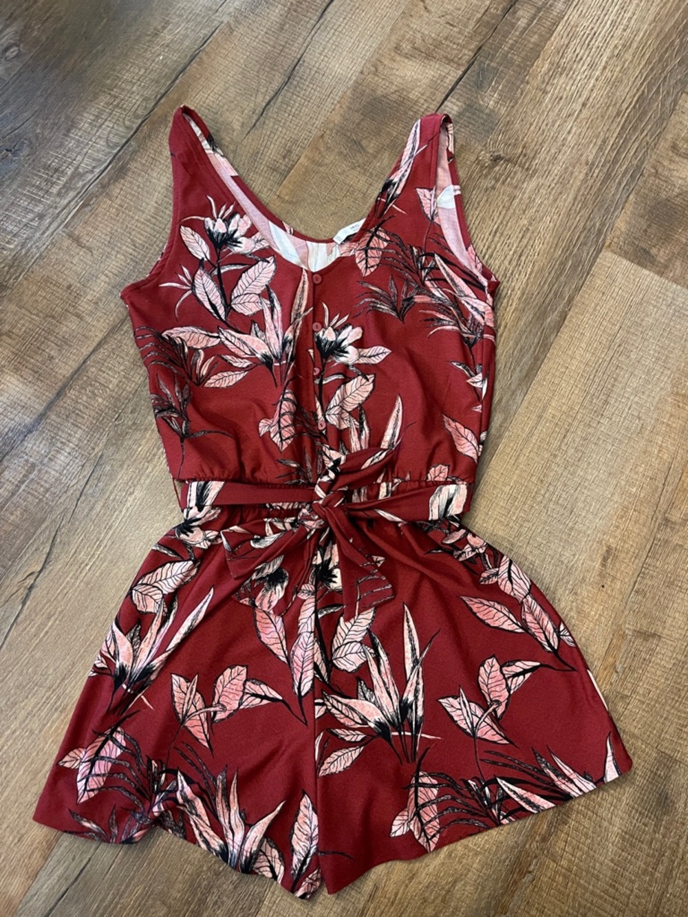 Mango Rust Red Floral Button-Front romper